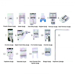 15 Parça Ev Tipi Dikiş Makine Ayak Seti (7mm) - Thumbnail