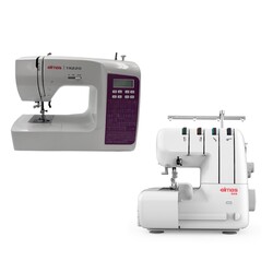 Elmas - Elmas TR220 Elektronik Dikiş Makinesi (Mor) ve 328 Ev Tipi 4 İplik Overlok Makinesi