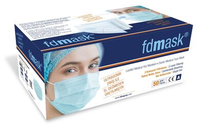 Fdmask 3 Katlı Full Ultrasonik Sertifikalı Burun Telli Maske (Beyaz) (50 adet) - 1