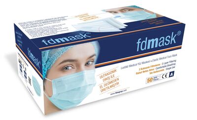 Fdmask 3 Katlı Full Ultrasonik Sertifikalı Burun Telli Maske (Beyaz) (50 adet)