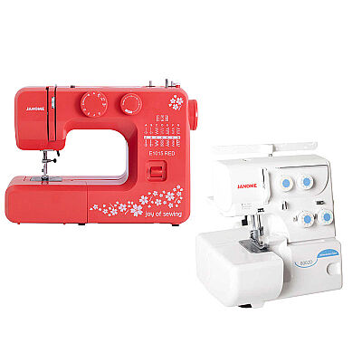 Janome E1015 Joy of Sewing Dikiş Makinesi (Kırmızı) ve 8002D Overlok Makinesi Avantaj Paketi - 1
