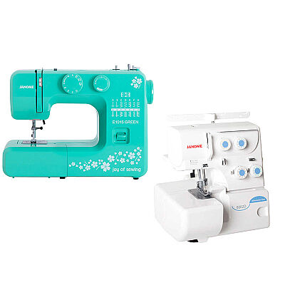 Janome E1015 Joy of Sewing Dikiş Makinesi (Yeşil) ve 8002D Overlok Makinesi Avantaj Paketi - 1