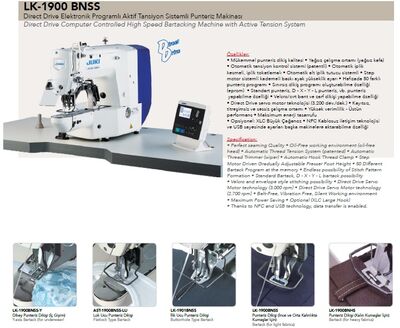 Juki LK-1900BNSS Direct Drive Elektronik Programlı Aktif Tansiyon Sistemli Punteriz Makinası - 2