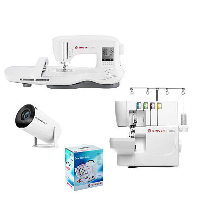 Singer SE300 Dikiş Nakış S0105 Overlok Makinesi HC-22 Dikiş Seti Avantaj Paketi Portatif Akıllı Projektör Hediyeli - 1